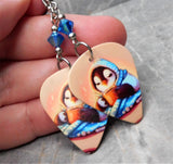 Penguin with Cocoa Guitar Pick Earrings with Capri Blue ABx2 Swarovski Crystals