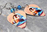 Penguin with Cocoa Guitar Pick Earrings with Capri Blue ABx2 Swarovski Crystals