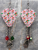 Santa, Candy Canes and Holly Guitar Pick with Stainless Steel Santa Charms and Red and Green Swarovski Crystals Dangles