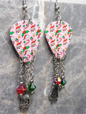 Santa, Candy Canes and Holly Guitar Pick with Stainless Steel Santa Charms and Red and Green Swarovski Crystals Dangles