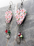 Santa, Candy Canes and Holly Guitar Pick with Stainless Steel Santa Charms and Red and Green Swarovski Crystals Dangles