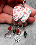 Santa, Candy Canes and Holly Guitar Pick with Stainless Steel Santa Charms and Red and Green Swarovski Crystals Dangles