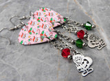 Santa, Candy Canes and Holly Guitar Pick with Stainless Steel Santa Charms and Red and Green Swarovski Crystals Dangles