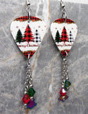 Merry Christmas Buffalo Plaid Trees Guitar Pick Earrings with Ion Plated Stainless Steel Trees and Swarovski Crystals