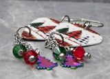 Merry Christmas Buffalo Plaid Trees Guitar Pick Earrings with Ion Plated Stainless Steel Trees and Swarovski Crystals