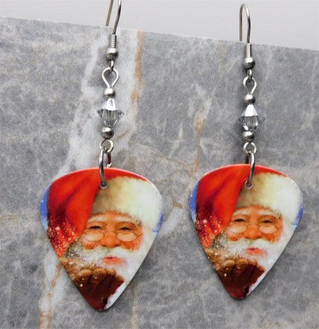 Santa Claus Magic Guitar Pick Earrings with Silver Swarovski Crystals
