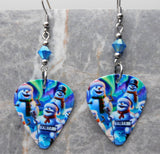 Snowman Playing the Keyboard Guitar Pick Earrings with Blue ABx2 Swarovski Crystals