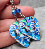 Snowman Playing the Keyboard Guitar Pick Earrings with Blue ABx2 Swarovski Crystals