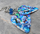 Snowman Playing the Keyboard Guitar Pick Earrings with Blue ABx2 Swarovski Crystals
