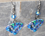 Snowman Playing the Keyboard Guitar Pick Earrings with Blue ABx2 Swarovski Crystals
