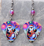 Rock and Roll Penguin Guitar Pick Earrings with Red ABx2 Swarovski Crystals