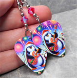 Rock and Roll Penguin Guitar Pick Earrings with Red ABx2 Swarovski Crystals