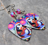 Rock and Roll Penguin Guitar Pick Earrings with Red ABx2 Swarovski Crystals