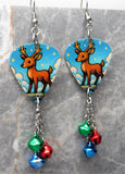 Reindeer Guitar Pick Earrings with Jingle Bell Dangles