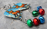 Reindeer Guitar Pick Earrings with Jingle Bell Dangles
