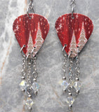 Christmas Tree and Snowflakes Red Guitar Pick Earrings with Clear ABx2 Swarovski Crystal Dangles
