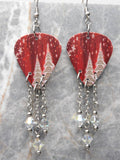Christmas Tree and Snowflakes Red Guitar Pick Earrings with Clear ABx2 Swarovski Crystal Dangles