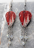 Christmas Tree and Snowflakes Red Guitar Pick Earrings with Clear ABx2 Swarovski Crystal Dangles