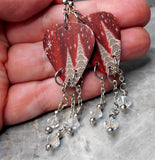 Christmas Tree and Snowflakes Red Guitar Pick Earrings with Clear ABx2 Swarovski Crystal Dangles