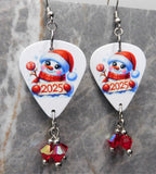 Christmas 2025 Snowman Guitar Pick Earrings with Red AB Swarovski Crystal Dangles