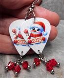 Christmas 2025 Snowman Guitar Pick Earrings with Red AB Swarovski Crystal Dangles