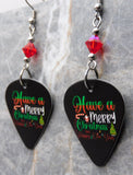 Merry Christmas and Happy New Year Guitar Pick Earrings with Red Swarovski Crystals