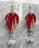 Christmas Tree and Snowflakes Red Guitar Pick Earrings with Clear ABx2 Swarovski Crystal Dangles