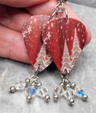 Christmas Tree and Snowflakes Red Guitar Pick Earrings with Clear ABx2 Swarovski Crystal Dangles