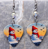 Snowman Guitar Pick Earrings with Clear ABx2 Swarovski Crystals
