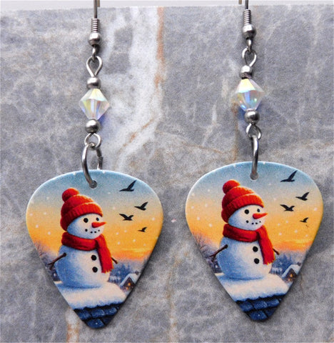 Snowman Guitar Pick Earrings with Clear ABx2 Swarovski Crystals