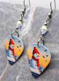 Snowman Guitar Pick Earrings with Clear ABx2 Swarovski Crystals