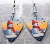 Snowman Guitar Pick Earrings with Clear ABx2 Swarovski Crystals