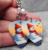 Snowman Guitar Pick Earrings with Clear ABx2 Swarovski Crystals