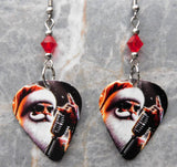 Rock and Roll Santa Claus Guitar Pick Earrings with Red Swarovski Crystals