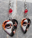 Rock and Roll Santa Claus Guitar Pick Earrings with Red Swarovski Crystals