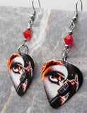 Rock and Roll Santa Claus Guitar Pick Earrings with Red Swarovski Crystals