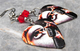 Rock and Roll Santa Claus Guitar Pick Earrings with Red Swarovski Crystals