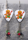 Rock and Roll Gingerbread Man Guitar Pick Earrings with Gingerbread Stainless Steel Charms and Swarovski Crystal Dangles