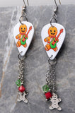 Rock and Roll Gingerbread Man Guitar Pick Earrings with Gingerbread Stainless Steel Charms and Swarovski Crystal Dangles