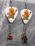 Rock and Roll Gingerbread Man Guitar Pick Earrings with Gingerbread Stainless Steel Charms and Swarovski Crystal Dangles
