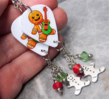 Rock and Roll Gingerbread Man Guitar Pick Earrings with Gingerbread Stainless Steel Charms and Swarovski Crystal Dangles