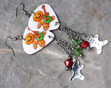 Rock and Roll Gingerbread Man Guitar Pick Earrings with Gingerbread Stainless Steel Charms and Swarovski Crystal Dangles