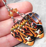 Electric Guitar or Bass Playing Black Cat Guitar Pick Earrings with Golden Swarovski Crystals