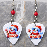 Christmas 2025 Snowman Guitar Pick Earrings with Red Swarovski Crystals