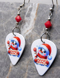 Christmas 2025 Snowman Guitar Pick Earrings with Red Swarovski Crystals