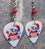 Christmas 2025 Snowman Guitar Pick Earrings with Red Swarovski Crystals
