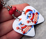 Christmas 2025 Snowman Guitar Pick Earrings with Red Swarovski Crystals