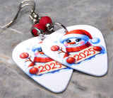 Christmas 2025 Snowman Guitar Pick Earrings with Red Swarovski Crystals