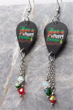 Merry Christmas and Happy New Year Guitar Pick Earrings with Swarovski Crystals Dangles