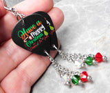 Merry Christmas and Happy New Year Guitar Pick Earrings with Swarovski Crystals Dangles